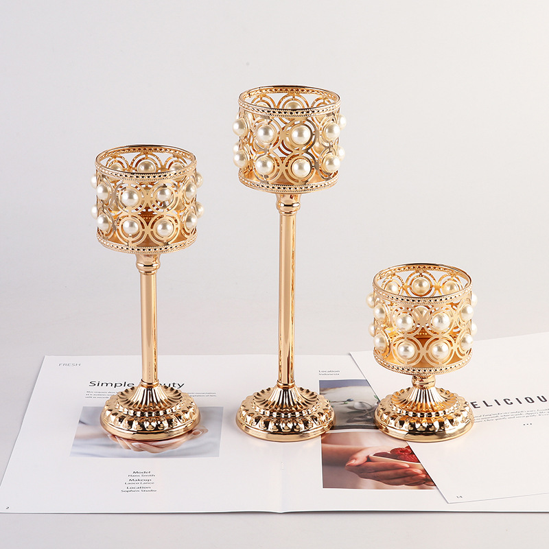 Yujia European Pearl Candlestick Decoration Table Wedding Hotel Romantic Crystal Candle Table Decoration Direct Sales full figure