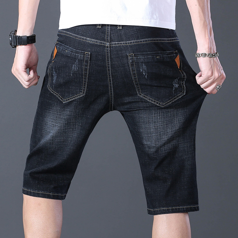 Denim shorts, men's straight-leg slimming summer thin 2021 new capri pants, trendy youth washable stretch men's pants details Picture