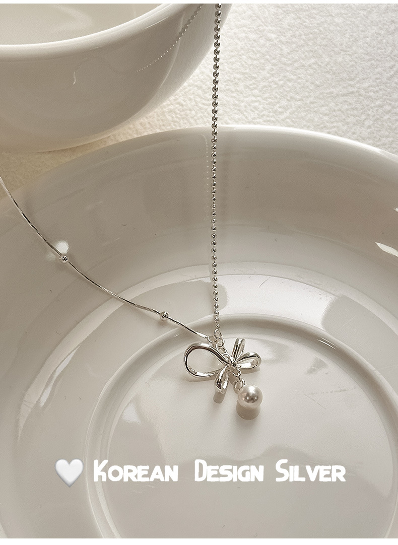 s925纯银蝴蝶结珍珠项链女轻奢精致小众设计感甜美拼接链条锁骨链详情6