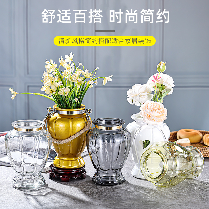 The manufacturer sells modern and simple imitation ceramic glass wide-mouthed fresh dried flower vases and creative living room ornaments details Picture