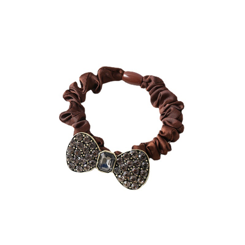 New diamond-encrusted bow small intestine loop hair tie, fashionable hair tie, rubber band feminine charm headwear, rubber band headband for ladies Item Picture