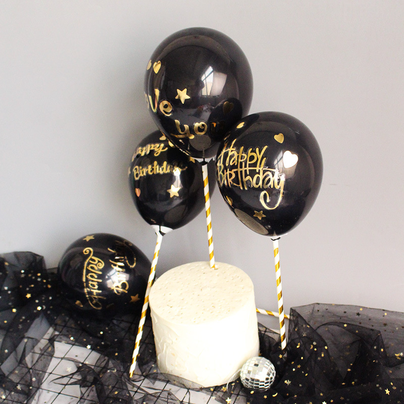 创意蛋糕装饰派对生日蛋糕黑色ins5寸黑气球蛋糕插牌气球装饰插件详情图2