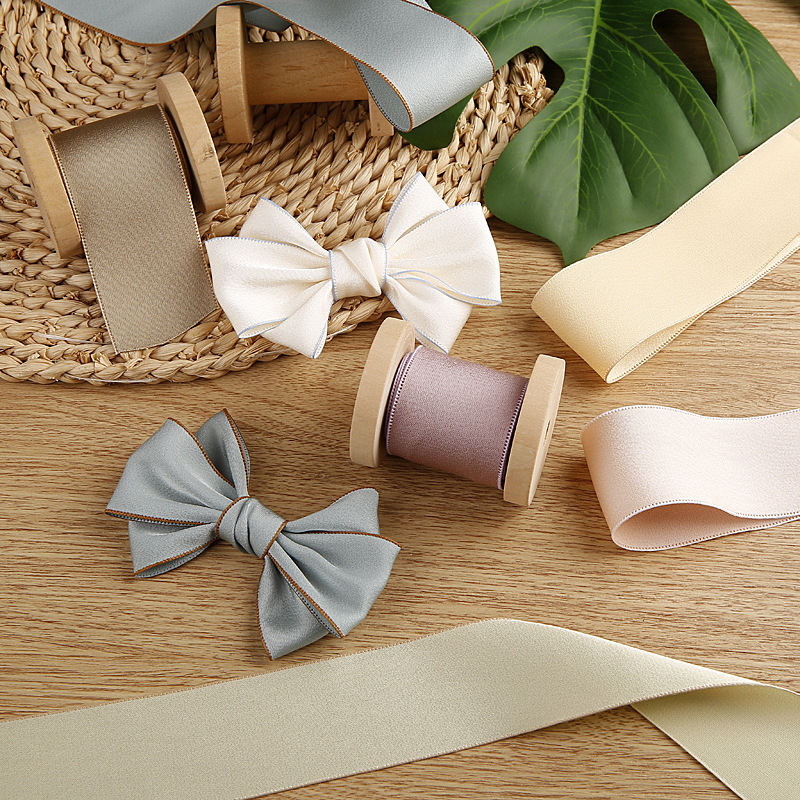 青松饰带D5-106绸缎彩边双面蚕丝带2.5CM/3.8CM蝴蝶结飘带发饰材料服装帽子发夹涤棉缎带彩带织带