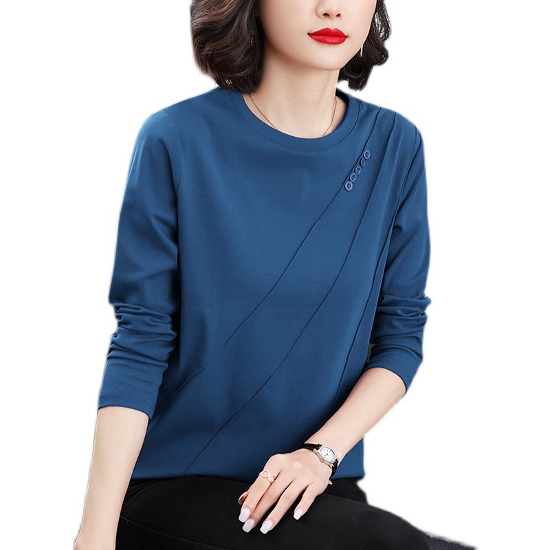 Round Neck Long Sleeve T-Shirt Women 2022 Spring And Autumn New Loose Base Shirt Fashion Middle-Aged And Elderly Mothers Red Top Item Picture