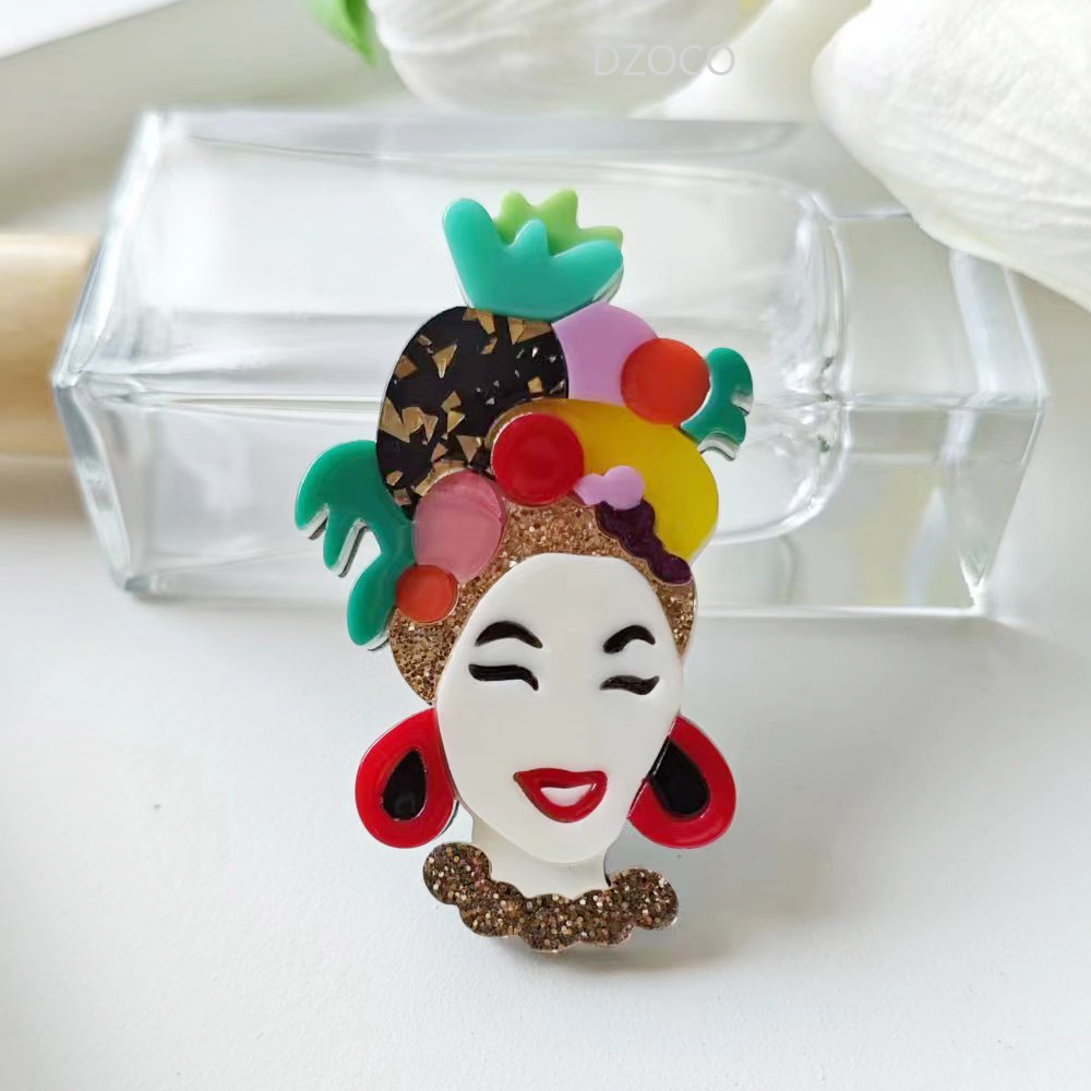 Cross-border fashion Pineapple Girl brooch badge Hawaiian vacation style acrylic creative pin accessory gift