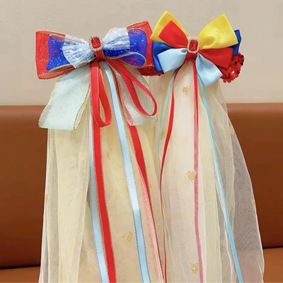 Snow White Children's Veil Girl Super Fairy Pearl Bow Hair Clip Girl Fringe Streamer Little Girl Hair Clip