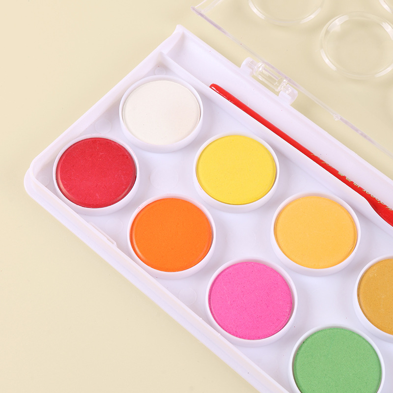 固体粉饼水彩颜料 跨境12色28色36色透明水粉颜料绘画套装