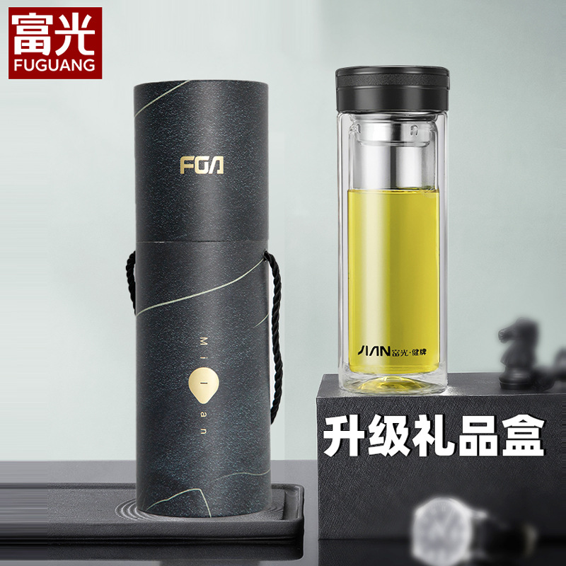Wholesale of Fuguang glass cups, double-layer heat-insulating transparent water cups, portable high-temperature resistant cups, business gifts, tea cups with printed characters Application Scenario