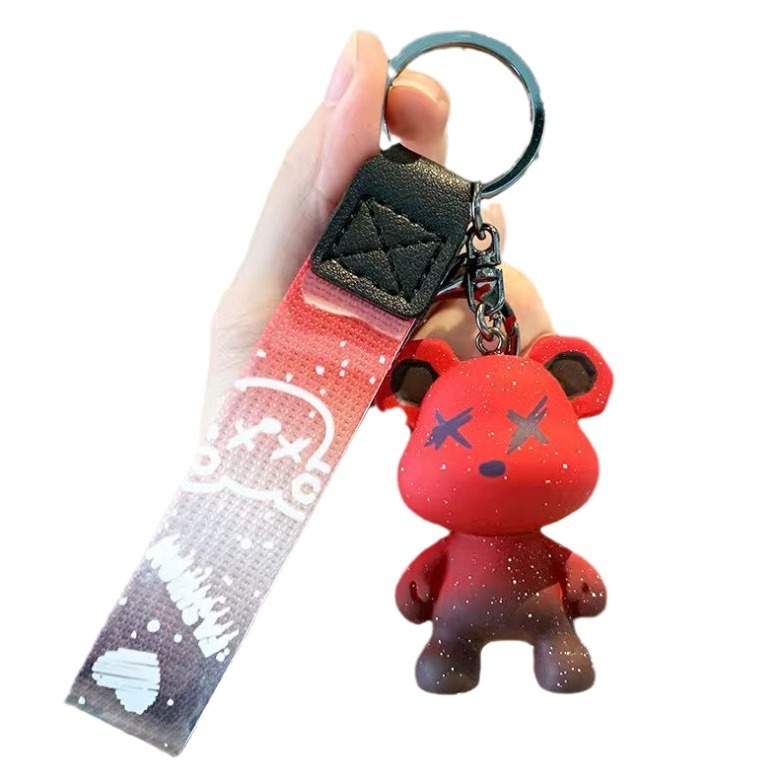 Cartoon starry sky chameleon bear car keychain, gradient violent bear, cute doll, schoolbag, hanging accessory, gift Item Picture