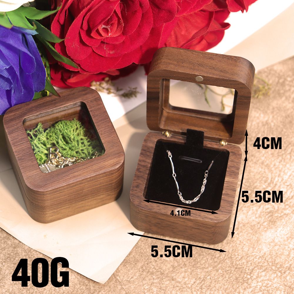 55 Small necklace pendant, jewelry packaging, storage gift box, window pendant, women's seaweed inner lining small wooden box pendant details Picture