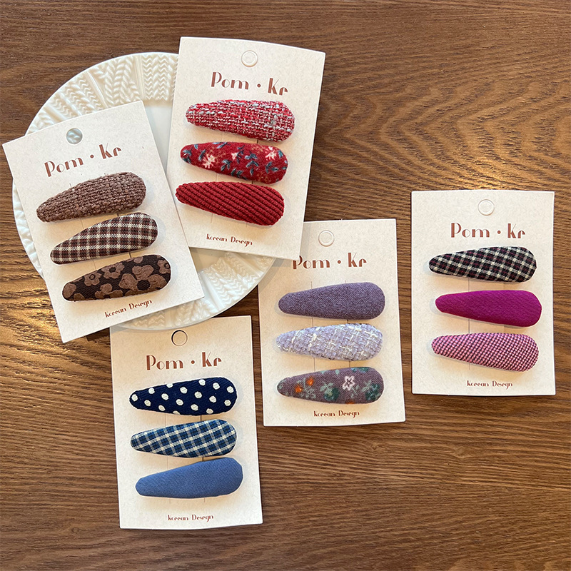 New Korean-style floral fabric bb clips for children, versatile tweed handcrafted bangs clips for girls, broken hair clips, hair accessories and hairpins pic 9