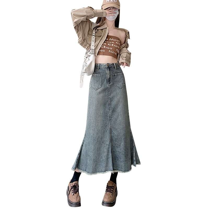 2024 Spring Denim Skirt Thin Cover Hip Bag Hip Skirt Autumn New Female High Waist Temperament All Match Fishtail Skirt Item Picture