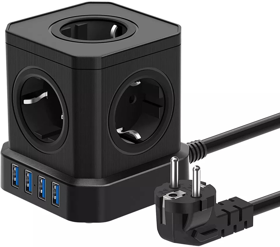 Compact Rubik's cube-sized portable European standard multi-hole socket, high-power vertical power strip USB power strip