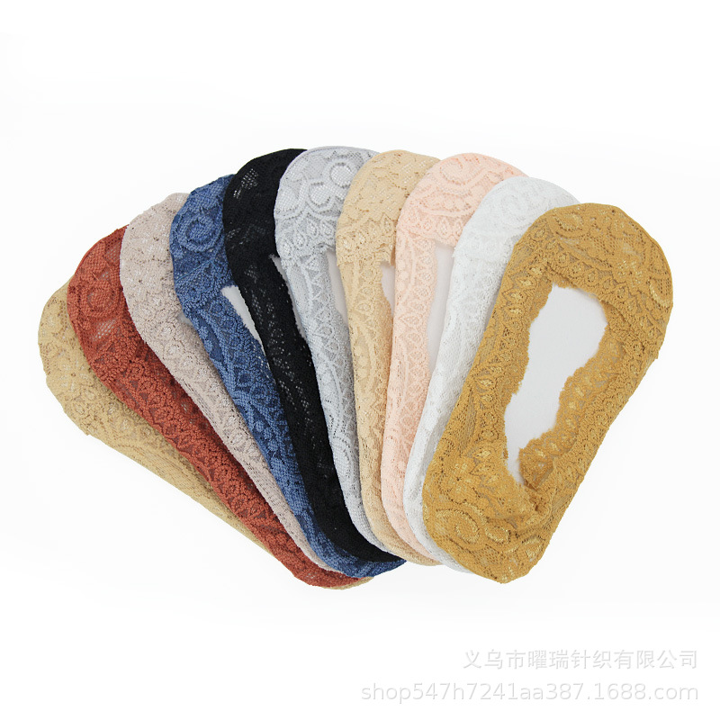 Ship socks women's lace lace shallow-mouthed silicone anti-slip Korean-style hollowed-out spring, summer and autumn thin invisible cotton sole women's socks Item Picture