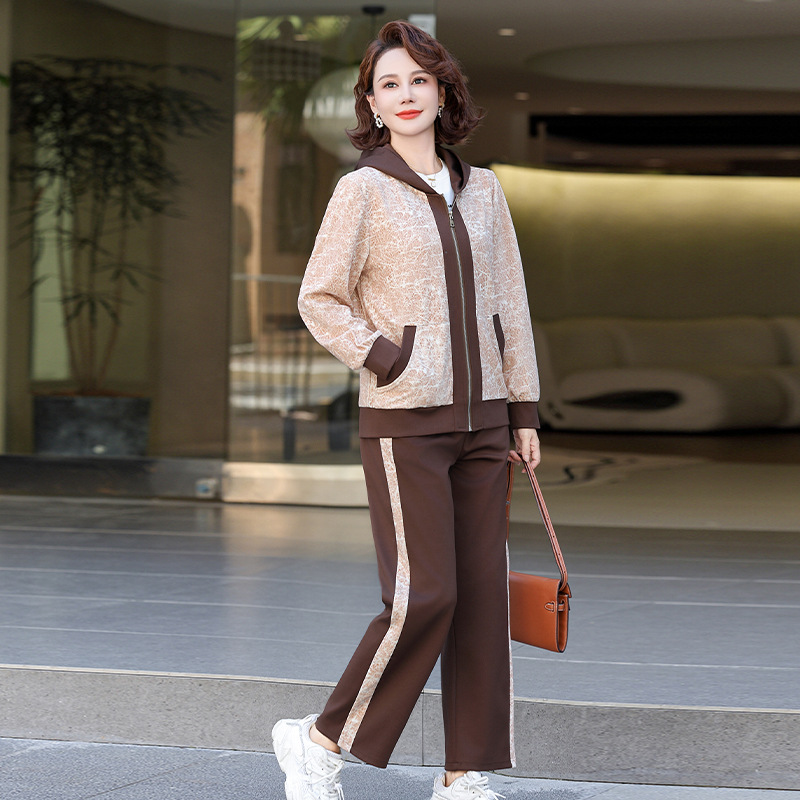 Madre de edad media otoño traje 2024 nuevo medio y viejo mujer otoño chaqueta casual abrigos moda ropa deportiva details Picture