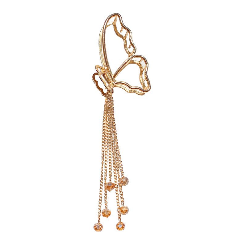 Metal Pearl Hairpin Three-Dimensional Fringe Butterfly Grab Clip Large Hair Grab Women's Back Of The Head Hairpin Shark Clip Headpiece Item Picture