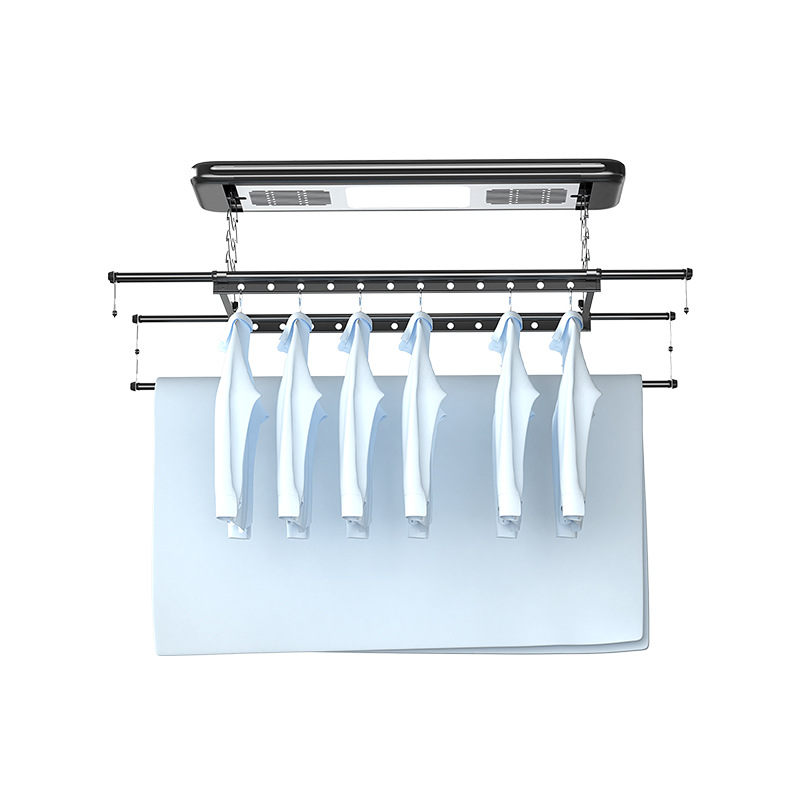 Intelligent automatic lifting clothes drying rack, double-row extended, full-function household balcony concealed retractable clothes drying rack Item Picture