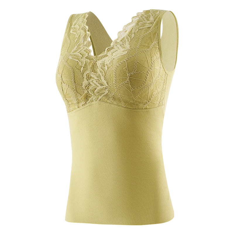 Buxba Autumn And Winter New Lace Warm Vest Cashmere Protein Silk Material Slim-Fit Warm Bottom Vest Item Picture