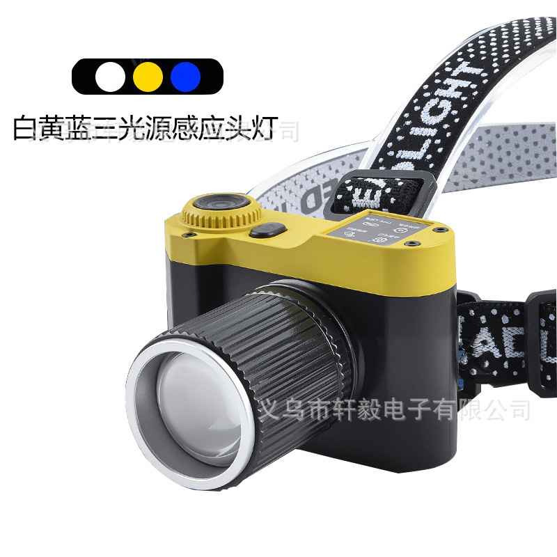 跨境新款仿真照相机智能感应头灯TYPE-C充电户外钓鱼灯白激光头灯