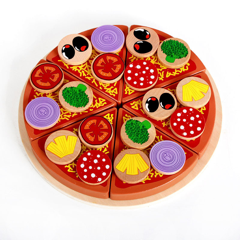 Wholesale of wooden children's house play toys, fruit and vegetable slicing fun, children's pizza slicing simulation shape educational toys details Picture