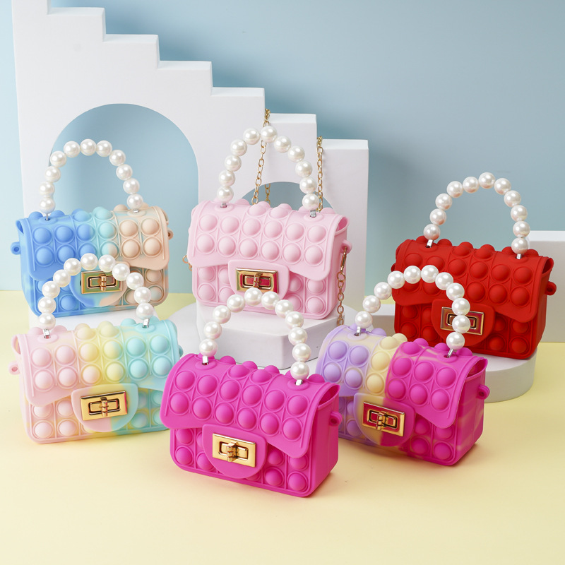 New mini chain bag, fashionable silicone crossbody bag, Korean-style pearl small bag, children's loose change handbag, rat-killing pioneer bag, press bubble silicone coin purse details Picture