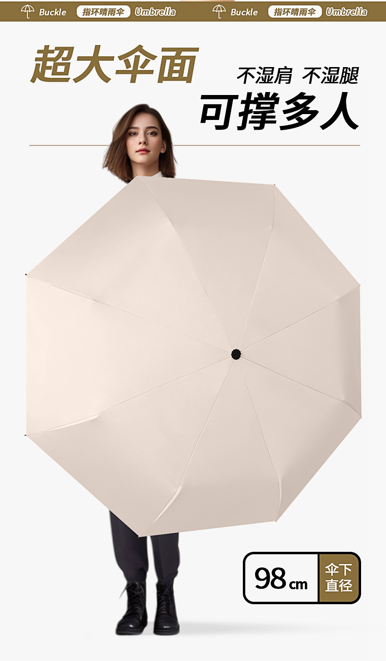 21寸环扣8骨手动折叠晴雨两用伞大号挡风雨伞双人防紫外线遮阳伞详情9