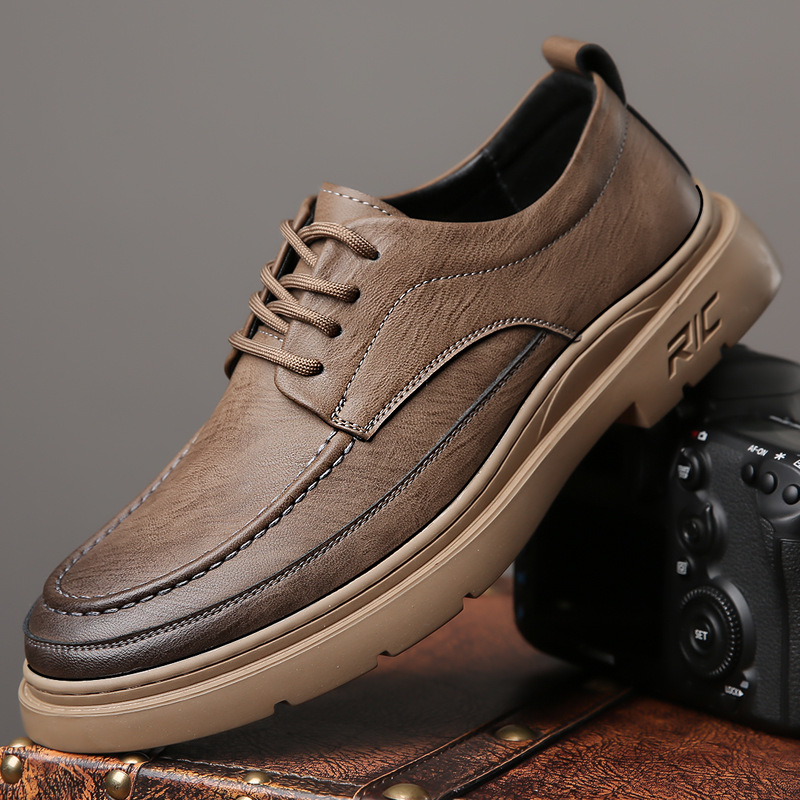 Cross-border trend spring and autumn men's leather shoes with soft soles, high-quality retro British workwear and casual shoes for men details Picture
