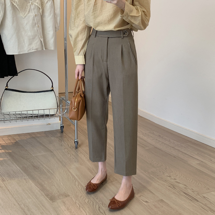 Coffee-colored suit pants for women in autumn and winter, loose and flowing straight-leg cigarette pants, plate-size high-waisted nine-inch radish straight-leg cigarette pants Application Scenario