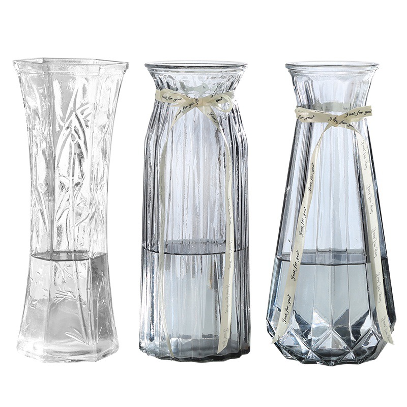 Loxia [Extra Large Two Pieces] European Glass Vase Water Raised Rich Bamboo Lily Flower Vase Living Room Item Picture