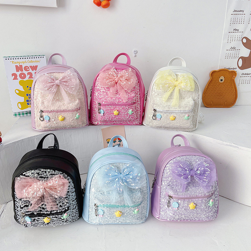 Source Manufacturers New Children's Bag Girls Fashion Trend Sequin Small Backpack Big Bow Baby Backpack