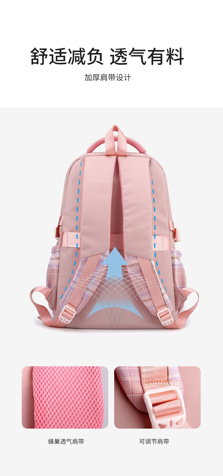 2025新款书包女韩版森系小清新初中生纯色简约多层电脑双肩背包详情5