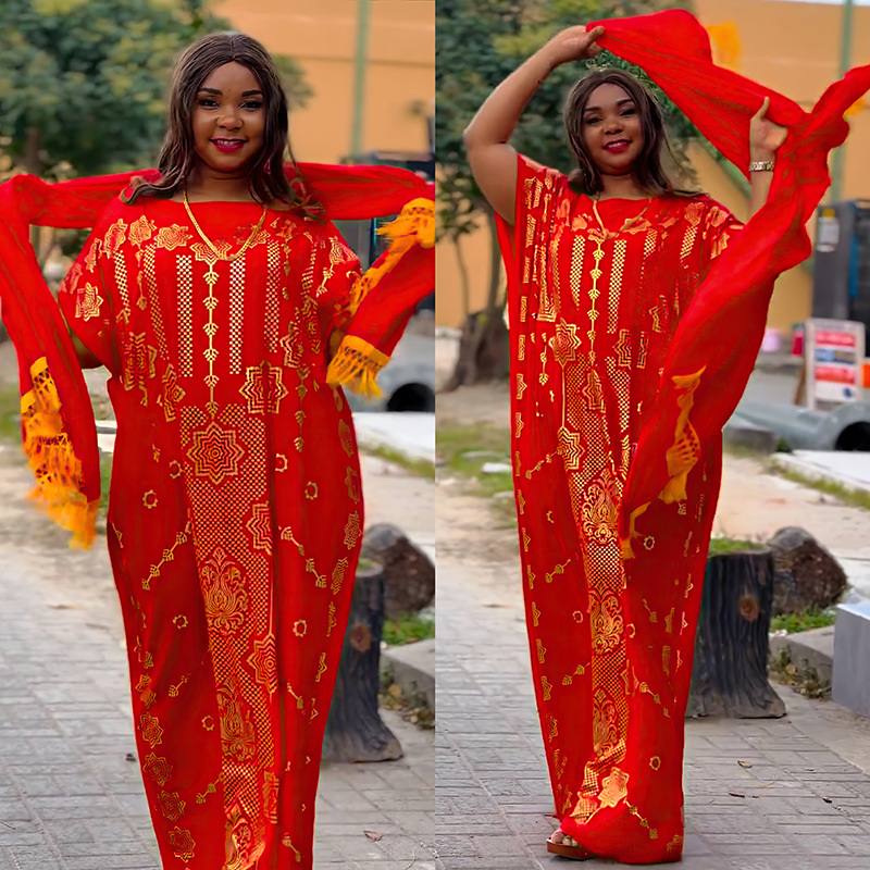 Cross-Border African National Dress Dress Middle Eastern Abaya Robe Imitation Silk Satin Printed Dress 8931# Item Picture