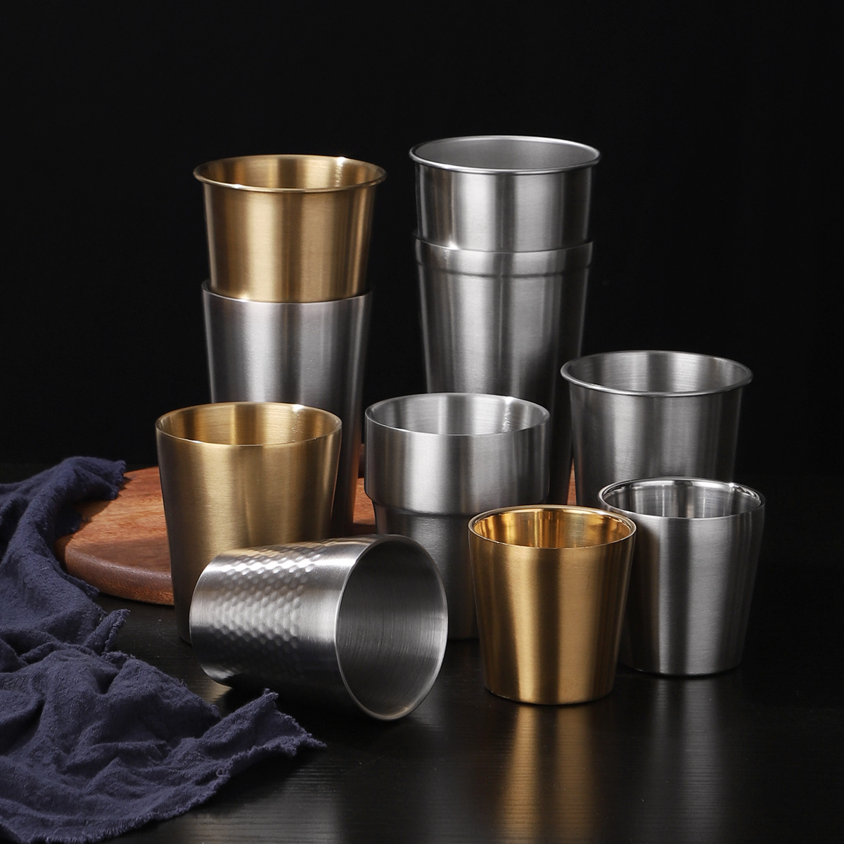 304 Stainless Steel Double-Layer Water Cup Golden Step Beer Cup Single-Layer Mug Kindergarten Restaurant Korean Style Application Scenario
