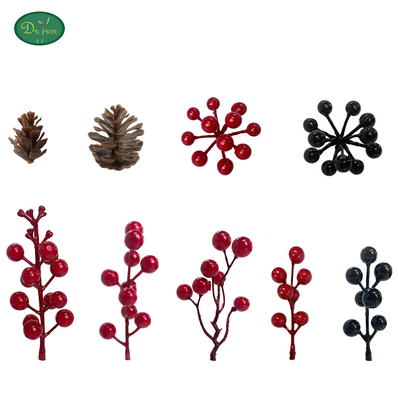 仿真植物装饰 亚马逊圣诞配件泡沫红果浆果塑料松果花环藤条装饰图