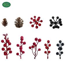 仿真植物装饰 亚马逊圣诞配件泡沫红果浆果塑料松果花环藤条装饰
