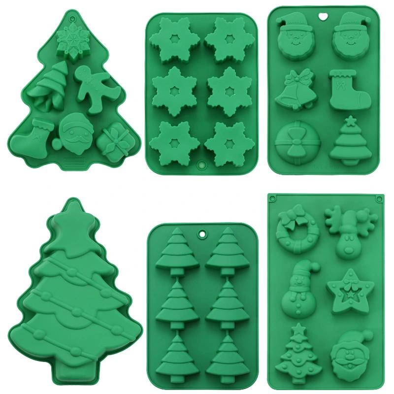 Cross-Border Christmas Mold Silicone Mold Christmas Tree Gingerbread Man Snowflake Christmas Mold Biscuit Candy Mold