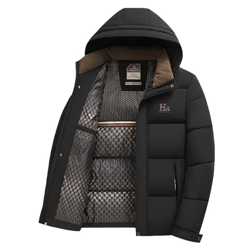 Down cotton-padded jacket for men, short coat for 2024 winter, detachable cap, cotton-padded jacket for middle-aged and elderly people, thick and warm cotton-padded jacket for men Item Picture