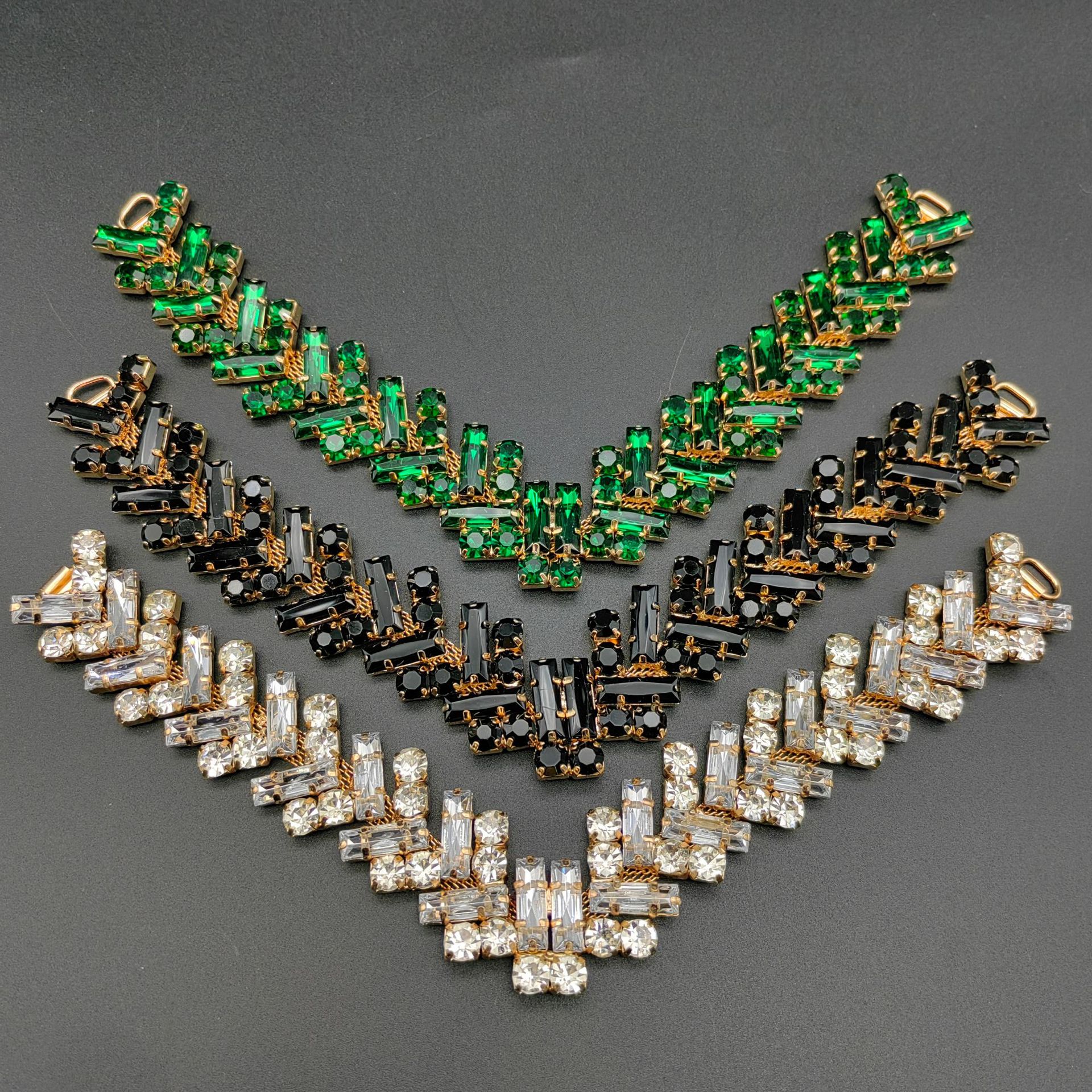 新款长条鞋扣鞋配件烧焊水钻鞋链条洞洞鞋人字链装饰手工夹钻配饰