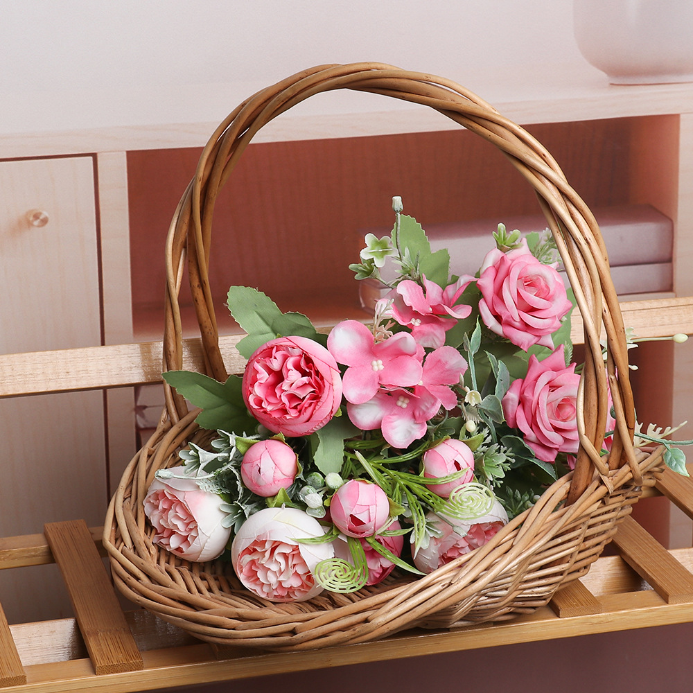 Artificial silk flower bouquets, simulated sunflowers, hotel wedding peonies, home simulation vases, roses details Picture
