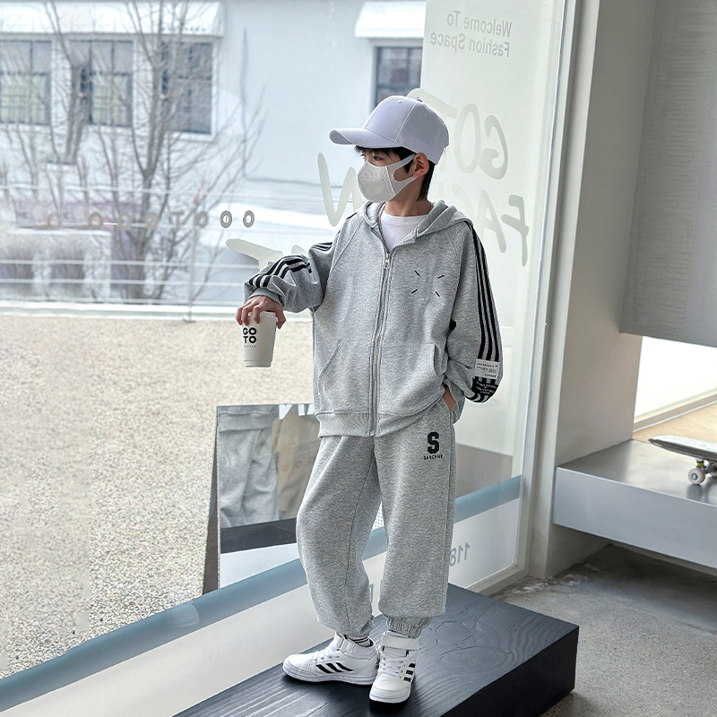 Boys' Autumn cardigan Hoodie two-piece set 2024 New Boys' Spring and Autumn style details Picture