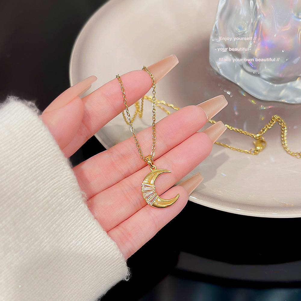 Fashion New Necklace Does Not Fade Female High-Grade Sense Small Luxury Pendant Cold Wind Star Moon Design Sense Clavicle Chain Specification drawing