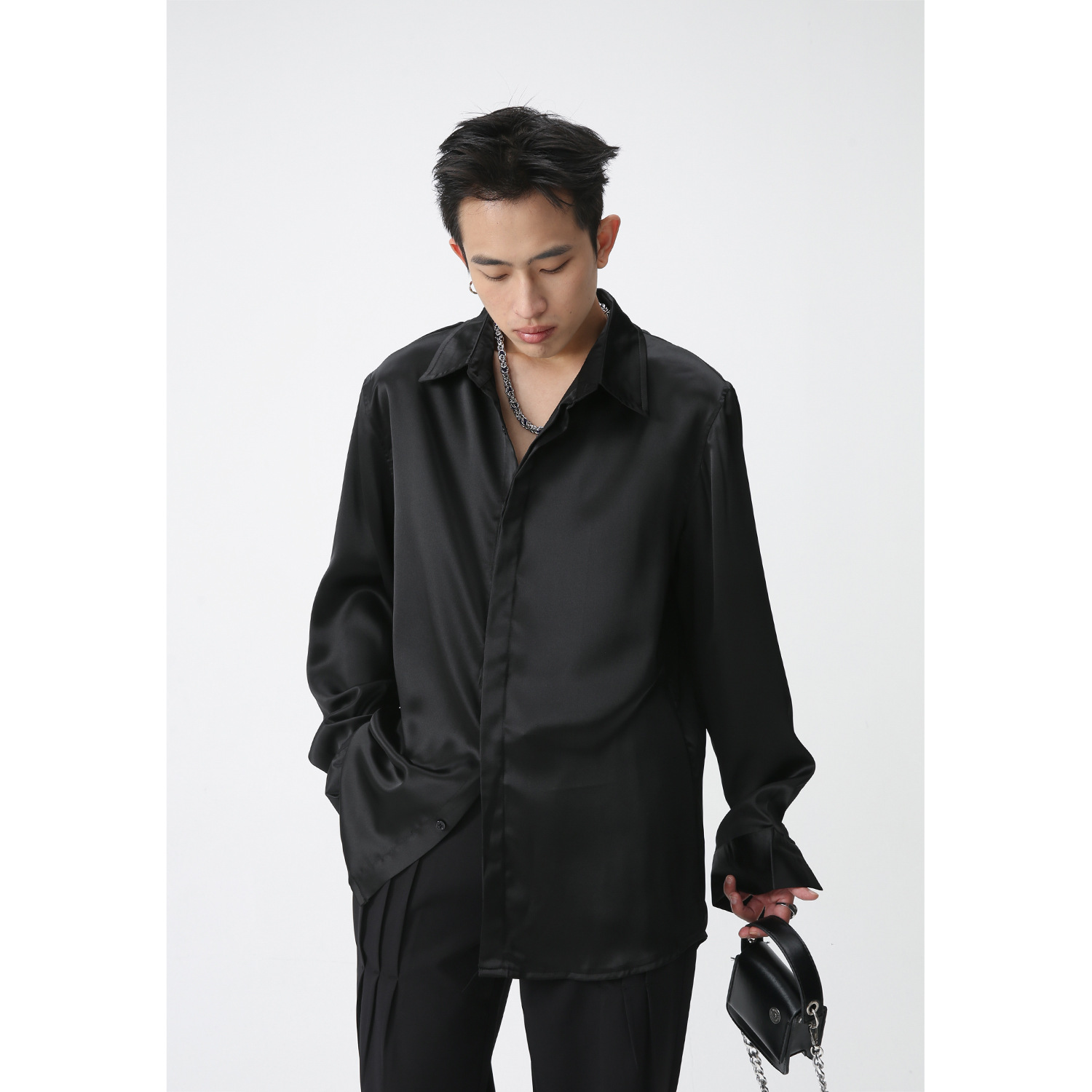 MTLCLOTHES men's Wear - 2023 Spring Collection New Korean-style loose smooth fabric ice silk feel casual high-end shirt