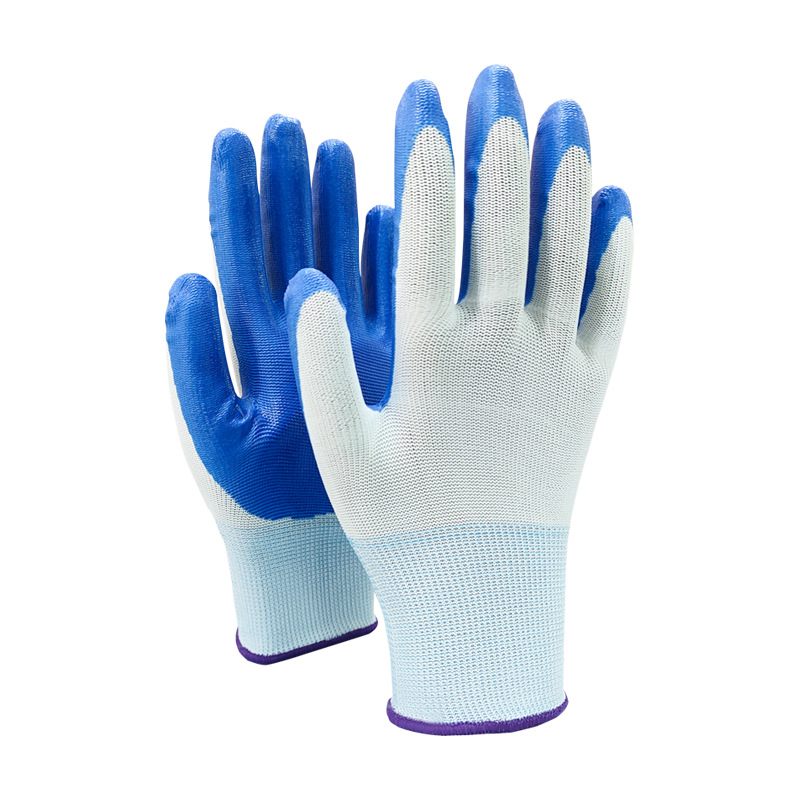 Wholesale nitrile gloves, 13-needle nylon coated anti-slip impregnated rubber gloves, construction site work wear-resistant rubber labor protection gloves Item Picture