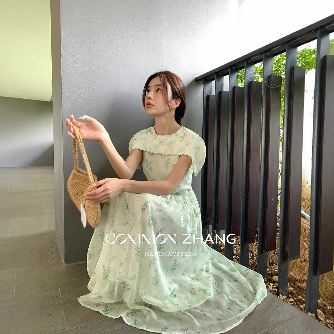 CZ ZHANG Summer French socialite beadwork round-neck shawl Floral sleeveless Texture dress A26812