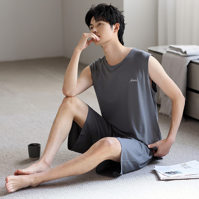 Pajamas for men, summer modal vests, sleeveless shorts, thin and large-sized sportswear, casual summer home wear for outerwear Specification image