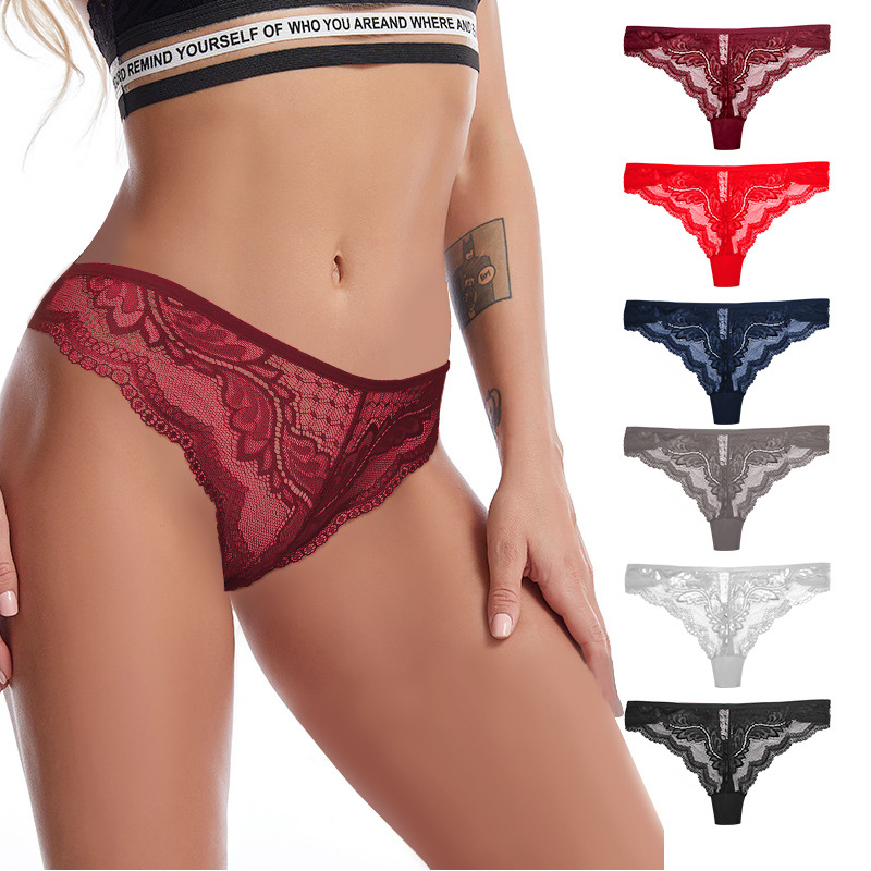 Olivia's Night Cross-border export sexy low-waisted, charming women's thongs, lace trim, elastic cutout, European and American underwear wholesale Specification image