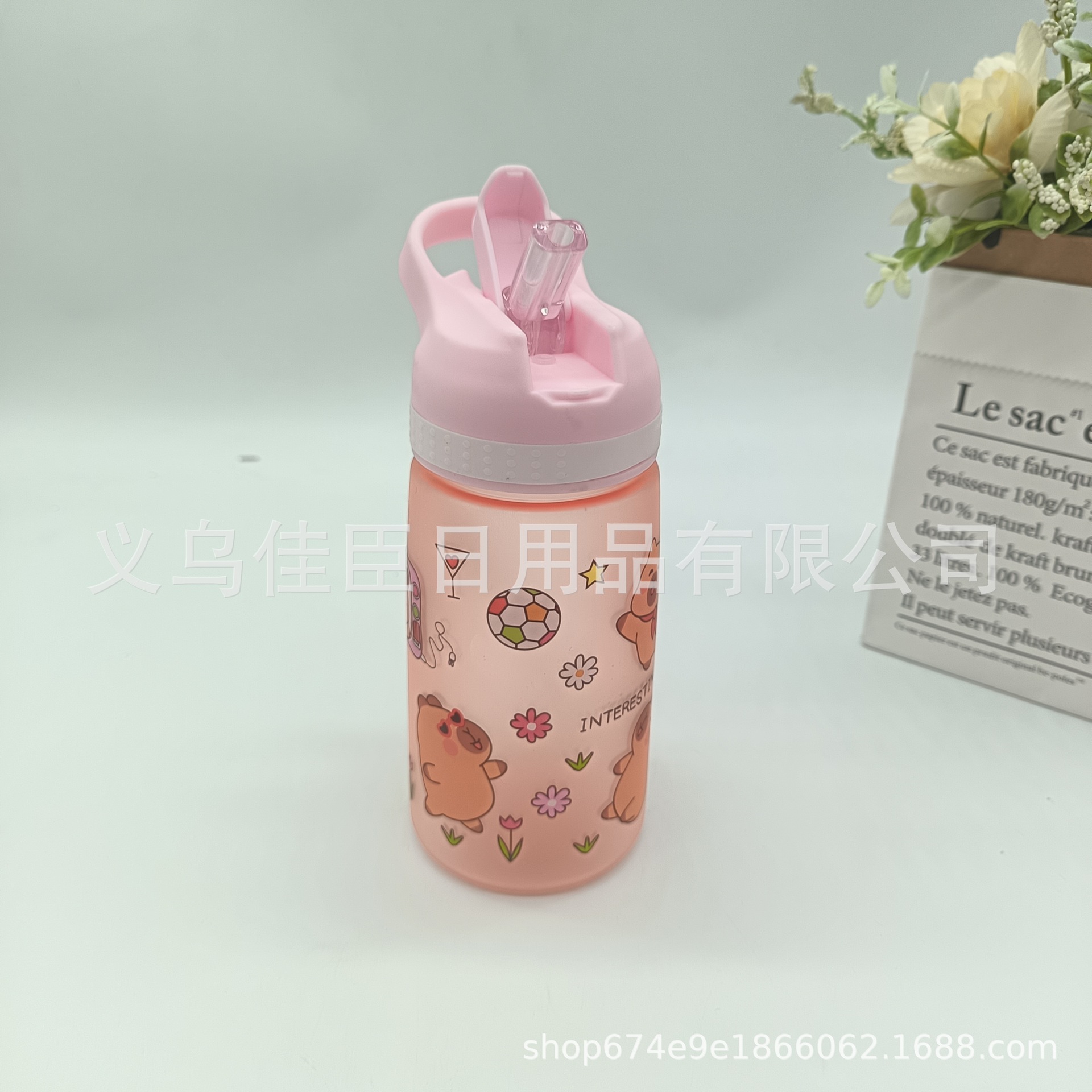 Wholesale of children's water cups with Kapibara patterns, small and portable water cups, student drinking space cups, and sports water bottles details Picture