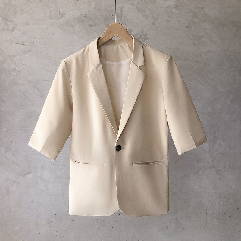 Summer short-sleeved small suit men's Hong Kong-style casual loose trendy coat, versatile, light mature style, cool and stylish half-sleeved suit trend Specification image