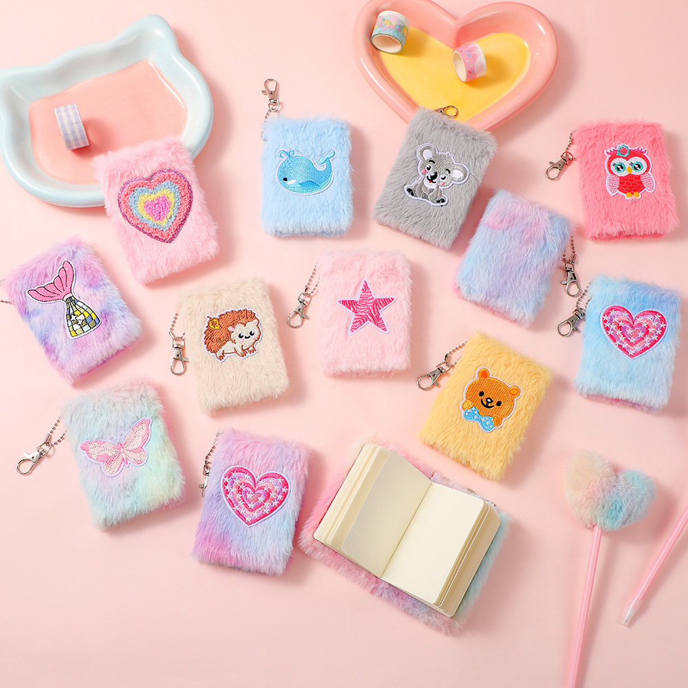 Back-to-school season cartoon children's plush mini notebook, student pendant notebook, girl's writing pocket notepad