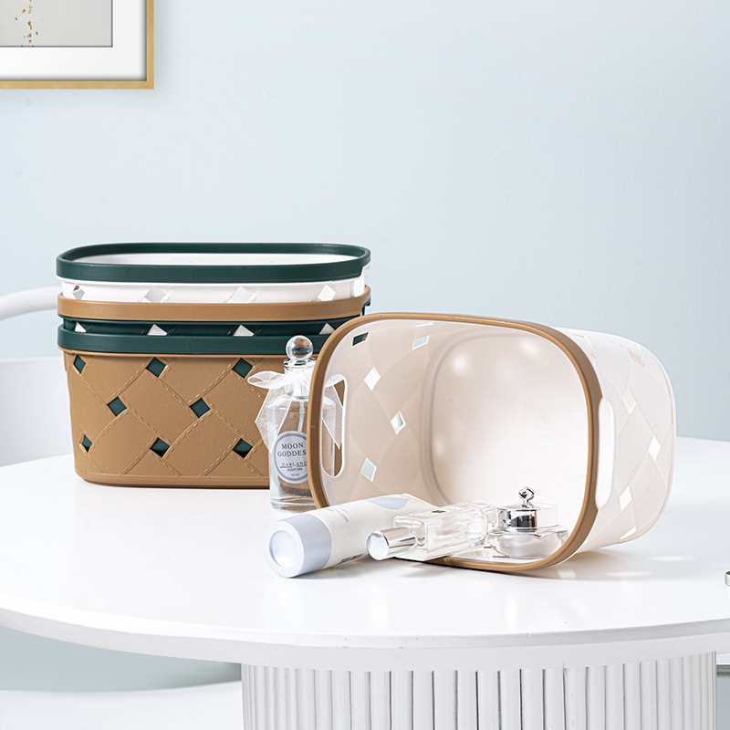 Imitation Leather Pattern Oval Storage Basket Plastic Desktop Snack Storage Box Sundry Storage Frame Storage Basket Bath Basket details Picture